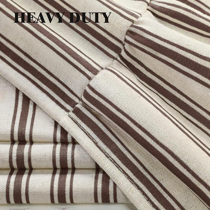 Farmhouse Shower Curtain Ruffle Linen Cream-Brown Stripe 72"W x 78"L | Farmhouse Boho, Striped, Bottom Ruffle, Linen Fabric, Rustic, Country, Natural Look, Washable, for Bathroom Bathtub