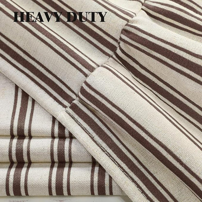 Farmhouse Shower Curtain Ruffle Linen Cream-Brown Stripe 72"W x 96"L | Farmhouse Boho, Striped, Bottom Ruffle, Linen Fabric, Rustic, Country, Natural Look, Washable, for Bathroom Bathtub