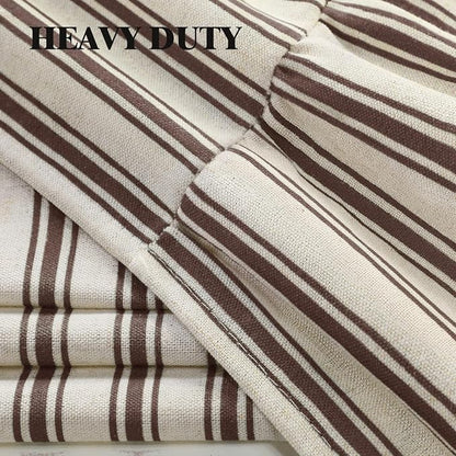 Farmhouse Shower Curtain Ruffle Linen Cream-Brown Stripe 60"W x 72"L | Farmhouse Boho, Striped, Bottom Ruffle, Linen Fabric, Rustic, Country, Natural Look, Washable, for Bathroom Bathtub