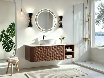48 Inch Modern Bathroom Vanity with Ceramic Sink, Floating Bathroom Sink Cabinet with Sintered Stone Top&Solid Wood Hammered Frame, Single Bathroom Vanities w/Soft-Close Drawer&IDE Open Cube