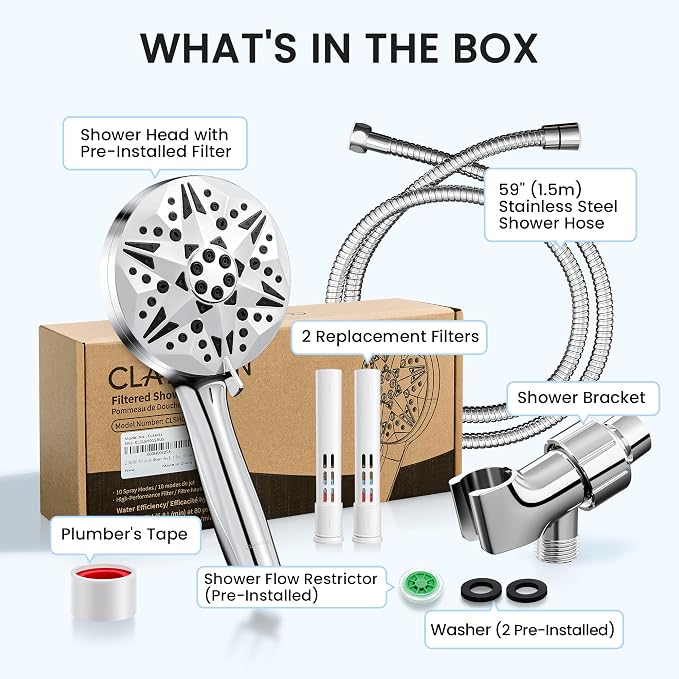 Filtered Shower Head with Handheld, High Pressure Detachable Showerhead with Replacement Filters for Hard Water, Anti-Clog Silicone Nozzles, Removes Chlorine & Heavy Metals (3 Filters)