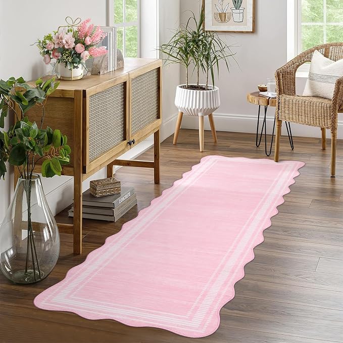 Garvee Washable 2x6 Pink Rug Runners Kitchen Rug | 2x6 Kitchen Area Rug with Non Slip Backing, Modern Abstract Neutral Solid Rugs Soft Carpet for Indoor Backdoor Bedroom