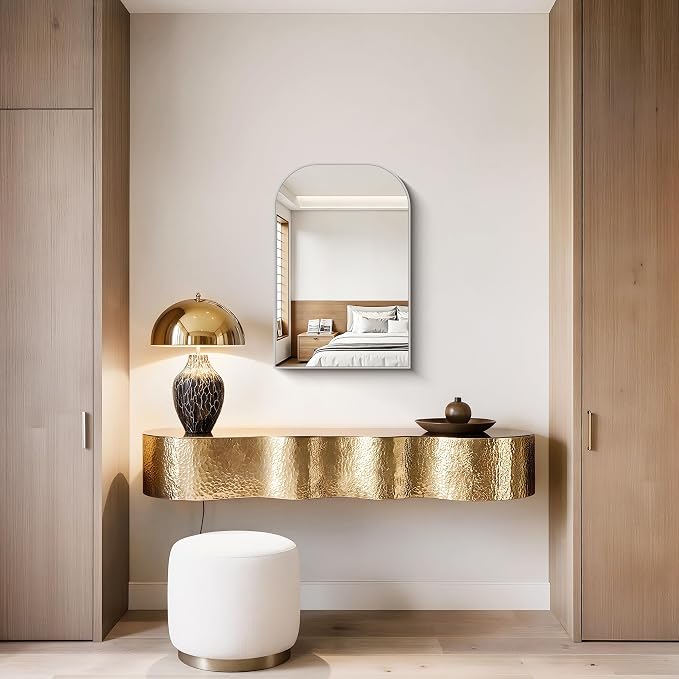 YIROMAN Bathroom Mirrors for Over Sink,16"x24" Silver Vanity Mirror | Thin Brushed Aluminum Frame,HD tempered glass, Rectangular,Rounded & Right-angle Corners,Sink,Entryway,Bedroom