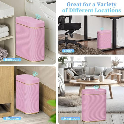 Ogikey Bathroom Small Trash Can with Automatic Touchless Lid, 2.6 Gallon Smart Garbage Can Narrow Waterproof Trash Bin for Bedroom, Office, Living Room