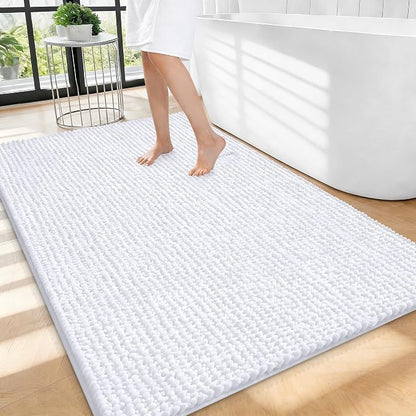 OLANLY Thick Chenille Large Bathroom Rugs 40x32, Absorbent Bath Mat, White | Soft Bath Rugs, Rubber Backing, Machine Wash Dry, Bath Mats for Bathroom, Tub and Shower, Home Decor Accessories