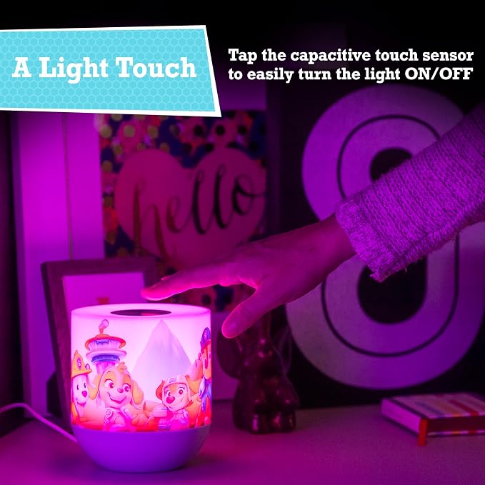 Lights By Night PAW Patrol Color Changing Kids Bedside Lamp, Touch Control | Night Light for Kids, 12 Color Modes and Dimmable Warm White Light for Kids Room, Nursery, and Bedroom, USB Powered