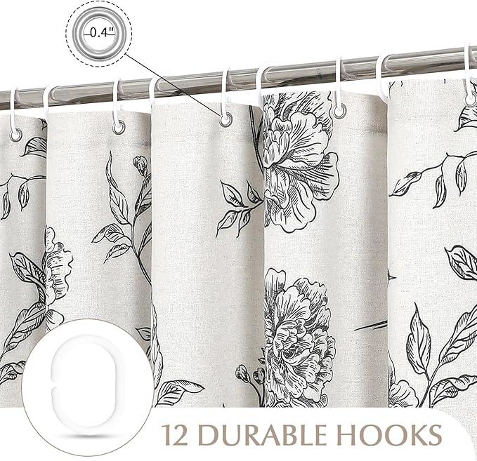 MitoVilla Black Farmhouse Shower Curtain Set, Cotton Floral Hummingbird Cottagecore Spring Shower Curtains for Bathroom, Modern Country Bathroom Décor, 72" W x 72" L