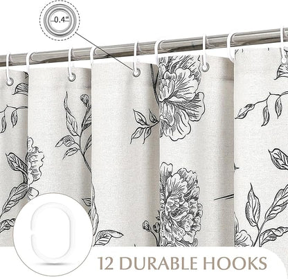 MitoVilla Black Farmhouse Shower Curtain Set, Cotton Floral Hummingbird Cottagecore Spring Shower Curtains for Bathroom, Modern Country Bathroom Décor, 72" W x 72" L