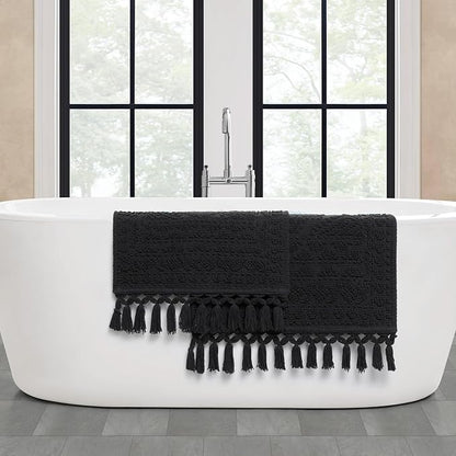 French Connection Nellore Bathroom Rugs, Set of 2 Woven and Beaded, Durable Bath Rugs, Thick Bath Mats for Bathroom and Shower Rugs, 20'' x 34'' and 17'' x 24'', Black