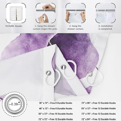 Purple Shower Curtain, Watercolor Eucalyptus Leaves Botanical Plants with Floral Bathroom Curtain Home Bathtub Decor Waterproof Fabric Machine Washable with 12 PCS Hooks,65" Wx72 L