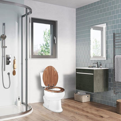 Round Toilet Seat Molded Wood Toilet Seat with Zinc Alloy Hinges, Easy to Install also Easy to Clean, Anti-pinch Wooden Toilet Seat by Angol Shiold (Round, Natural)
