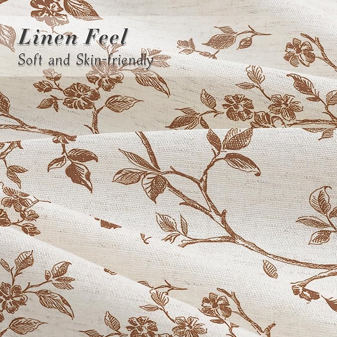 MitoVilla Brown Linen Floral Shower Curtain for Bathroom, 72 x 72 | Brown BoHo Cottagecore Spring Shower Curtains, Modern Farmhouse Country Plant Leaves Bathroom Décor, 72 x 72