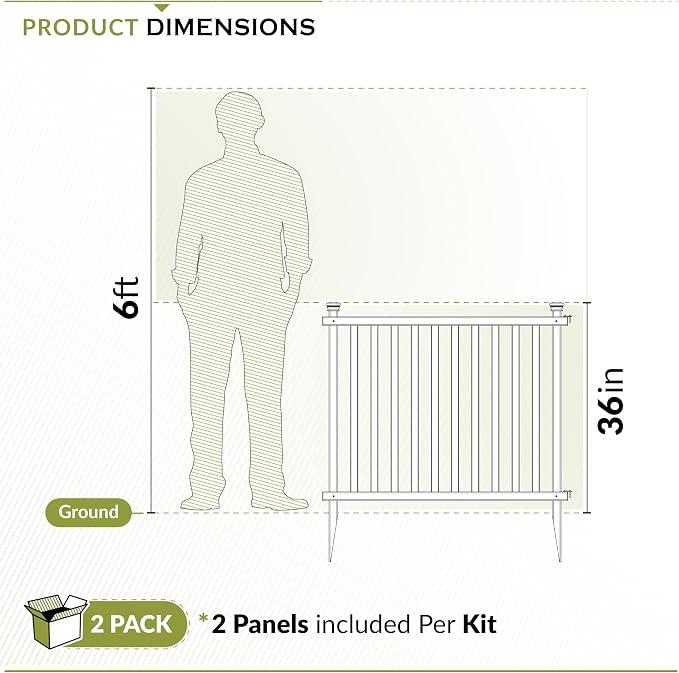 Zippity Baskenridge Picket Fence Panels, White Vinyl DIY No Dig Kit | 3ftH x 3.5ftW, 2 Panels, Garden Border Yard Fencing, ZP19037