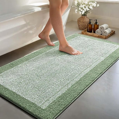 80x24 Large Bathroom Rugs Washable Non Slip, Green Bath Mat for Bathroom Floor Tub, Soft Absorbent Quick Dry Mats for Shower, Bathtub,Home Decor