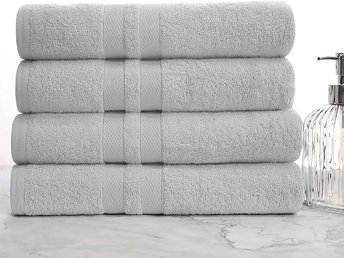 Superior Ultra-Soft 4-Piece Cotton Bath Towel Set, Home Essentials Includes 4 Bath Towels, Absorbent Towels for Daily Use, Guest/Master Bathroom Decor, Shower Basics, Quick Dry - Silver