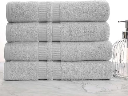 Superior Ultra-Soft 4-Piece Cotton Bath Towel Set, Home Essentials Includes 4 Bath Towels, Absorbent Towels for Daily Use, Guest/Master Bathroom Decor, Shower Basics, Quick Dry - Silver