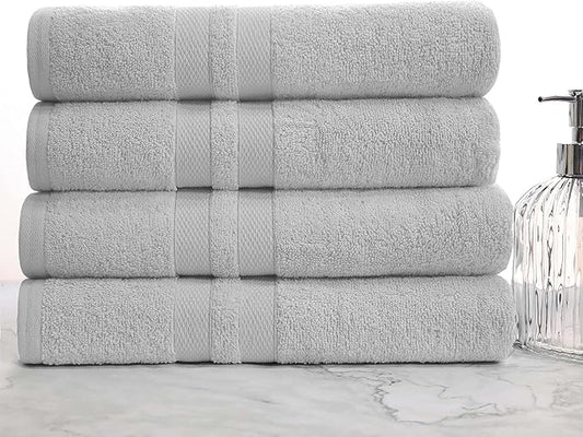 Superior Ultra-Soft 4-Piece Cotton Bath Towel Set, Home Essentials Includes 4 Bath Towels, Absorbent Towels for Daily Use, Guest/Master Bathroom Decor, Shower Basics, Quick Dry - Silver