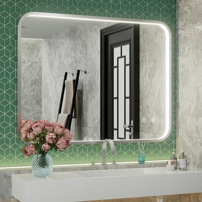 40"x30" Silver LED Bathroom Mirror,Adjust 3000K/4500K/6000K Light | Stepless Dimmable, Anti-Fog, Memory Funtion, Aluminum Frame Wall Mount Lighted Vanity Mirror, ETL Cert‌, Horizontal/Vertical