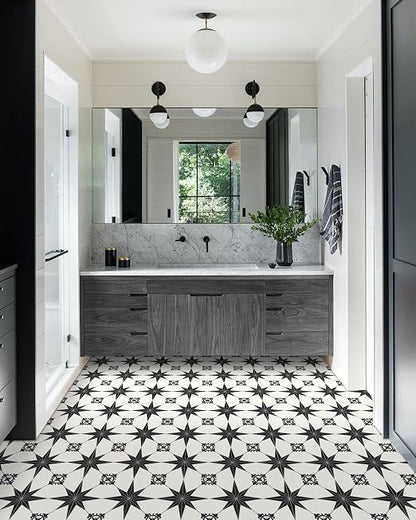 MORCART 40PCS 7.87" x 7.87" Peel and Stick Floor Tile, Black Stellar | Self-Adhesive DIY Vinyl Flooring, Removable and Waterproof Tile Sticker for Bathroom, Kitchen, Wall, Bedroom, Stairs