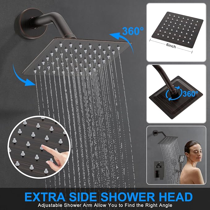 Shower Faucet Set, 12" Ceiling Mount Rainfall Shower System with 2 Rain Shower Head and Multi-function Handheld Head Push Button Diverter Shower Faucet Trim Kit (12", Oil Rubbed Bronze)