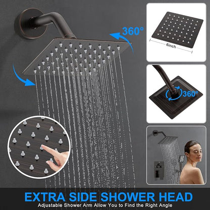 Shower Faucet Set, 12" Ceiling Mount Rainfall Shower System with 2 Rain Shower Head and Multi-function Handheld Head Push Button Diverter Shower Faucet Trim Kit (12", Oil Rubbed Bronze)