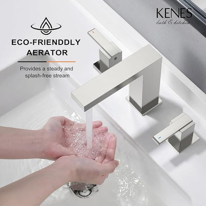 Brushed Nickel 8 Inch Widespread Bathroom Faucet 2 Handle 3 Hole | Bathroom Sink Faucet with Pop Up Drain & Supply Lines, Lead-Free cUPC & NSF Certified, 8 Inch Faucet for Vanity Restroom Sink