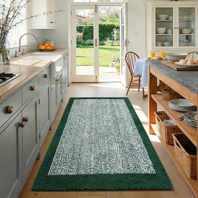 48x32 Large Bathroom Rugs Washable Non Slip, Dark Green Bath Mat for Bathroom Floor Tub, Soft Absorbent Quick Dry Mats for Shower, Bathtub,Home Decor