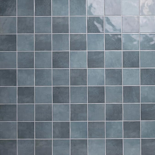 M S International Renzo Denim Glossy Ceramic Square Wall Tile for Bathroom, Kitchen Backsplash, Accent, and Shower - Sample
