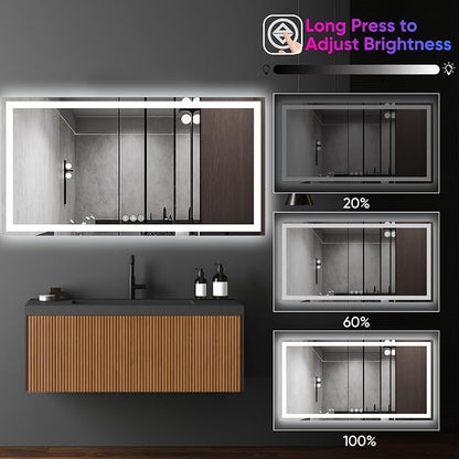 Antok 60x28 LED Bathroom Mirror with Lights, Backlit + Front Lit Vanity Mirror with CRI>90, Dimmable Anti-Fog Smart Mirror with Memory Function, 11 Color Temperatures, Shatterproof Tempered Glass, ETL