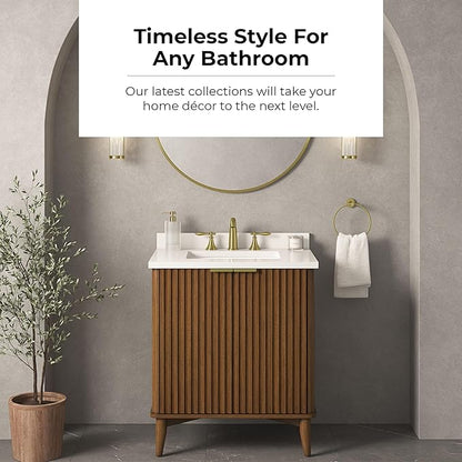OVE Decors Indy 30 in. Undermount Single Sink Bathroom Vanity with White Engineered Marble Top, Warm Walnut