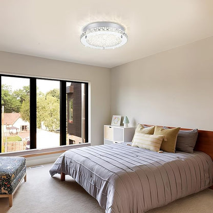 Flush Mount Crystal Ceiling Light Modern LED Ceiling Light Fixture Flush Mount 13 Inch Kitchen Ceiling Light for Bedroom, Laundry Room, Hallway, Balcony, Dimmable 3000K/4000K/5000K