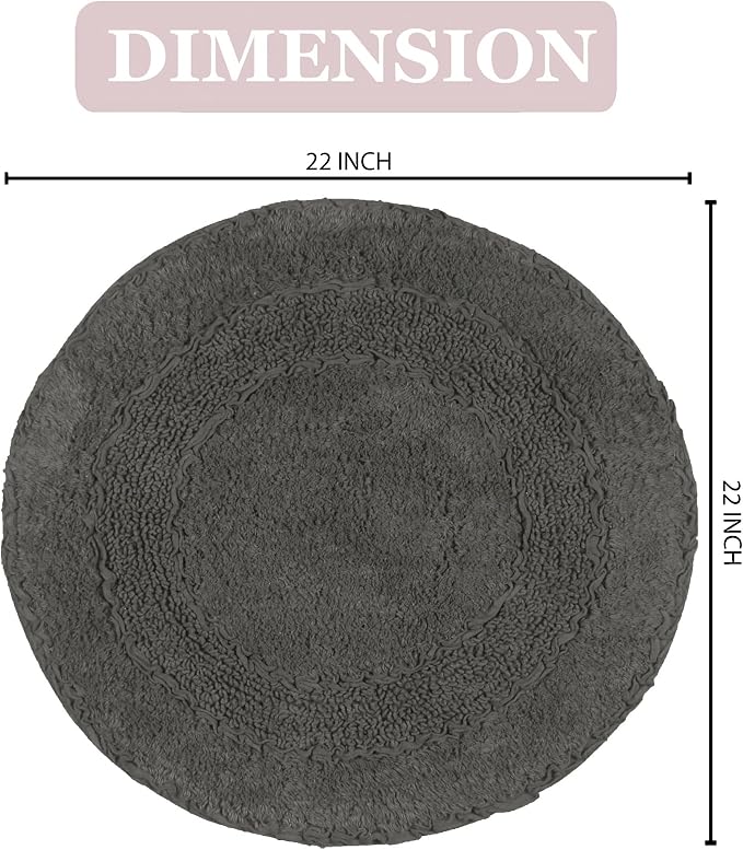 Home Weavers Radiant Collection 100% Cotton Bathroom Rugs Set, Bathroom Décor, Washable Rug, Extra Soft and Absorbent Bath Rug, Kitchen Mat, Bath Mat Set, Bath Floor Mat Non Slip, 22" Round, Gray