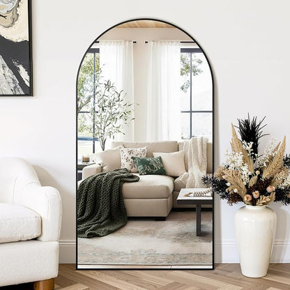 Arched Bathroom Mirror for Wall, 55" x 30" Metal Frame Vanity Mirror, Black | Aluminium Alloy Frame, HD Shatterproof Glass, Hanging or Leaning, for Bathroom Over Sink , Entryway, Bedroom, Living Room