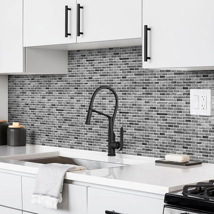 URCOLOR 10-Sheet Peel and Stick Backsplash Tile for Kitchen - 12”×12” Stick on Wall Tile for Bathroom, Dark Grey