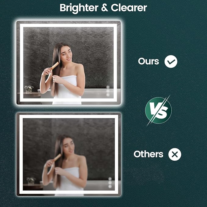32" x 40" LED Bathroom Mirror with Lights, Memory Vanity Mirror | Anti-Fog, 3 Color Modes, Dimmable, Front Lit, Memory Function, Tempered Glass, Lighted Bathroom Mirror for Wall