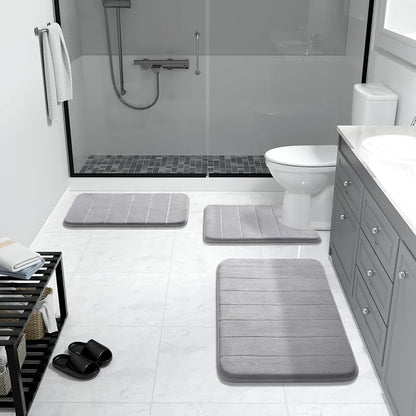 Yimobra Memory Foam Bath Mat 31.5x20, 5X Softer and Absorbent Bathroom Rug | Quick Dry Bath Rug, Non Slip Backing And Machine Washable Floor Carpet for Tub Shower, Home Decor Accessories, Grey