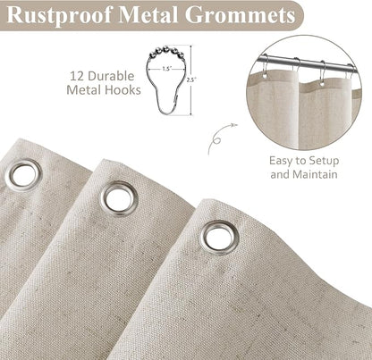 Light Tan Linen Shower Curtain, Cloth Textured Fabric Shower Curtain Set with Hooks, Simple Elegant Modern Farmhouse Country Ultra Thick Bath Curtains for Bathroom,Water Repellent,72x90