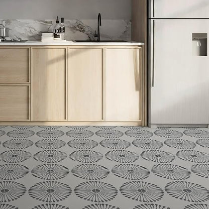 16-Sheet Peel and Stick Floor and Wall Tile, 9" x 9" Gray Stone Composite Self Adhesive Vinyl Flooring, Patterned Flower Groutable Backsplash Tile for Kitchen Bathroom Shower