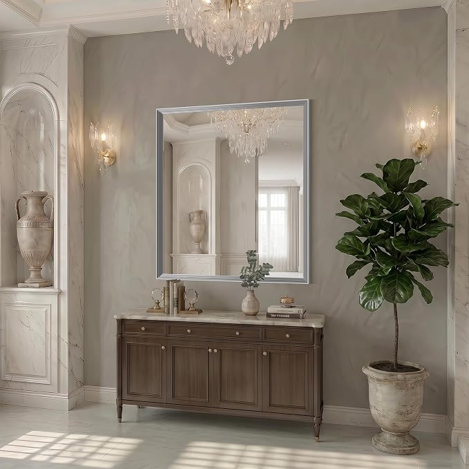 DESBING 36"x40" Silver Bathroom Mirrors for Over Sink | Tempered Glass, Metal Frame, Rectangle Vanity Wall Mirror for Bathroom, Living Room, Bedroom, Horizontally or Vertically