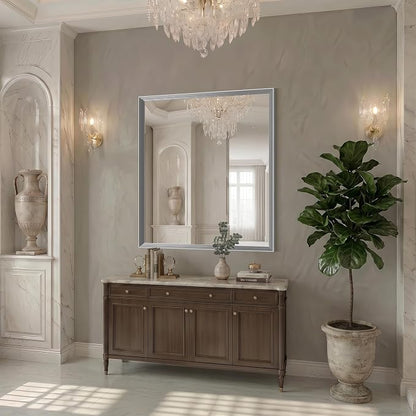 DESBING 36"x40" Silver Bathroom Mirrors for Over Sink | Tempered Glass, Metal Frame, Rectangle Vanity Wall Mirror for Bathroom, Living Room, Bedroom, Horizontally or Vertically