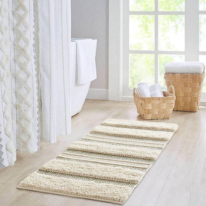 Ink+Ivy Asher Non-Slip Bath Rug Absorbent Quick Dry, 22 x 58, Sage Green | Soft Pile, Machine Washable, Striped Pattern, Boho, OEKO-TEX Certified, Hand-Woven Texture, for Bathroom, Shower Room