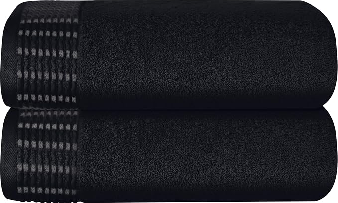 Cotton 2 Pack Oversized Bath Towel Set 28x55 inches, Large Bath Towels, Ultra Absorbant Compact Quickdry & Lightweight Towel, Ideal for Gym Travel Camp Pool - Black