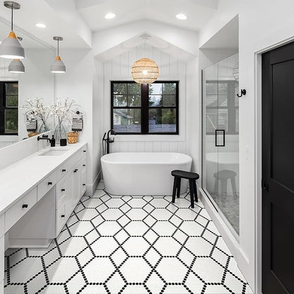MSI White and Black 12 in.x 12 in. Hive Pattern Matte Porcelain Mosaic Tile for Kitchen Backsplash, Bathroom Wall, Shower, and Floor
