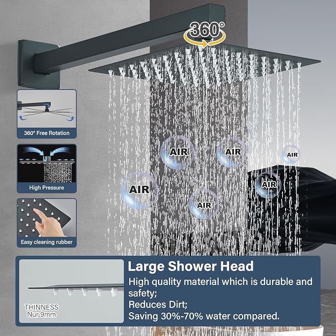 Shower Faucet Matte Black Shower System with 8 Inches Rain Shower Head and Handheld Spray Bathroom Luxury Rain Shower Faucet Set Complete Wall Mounted