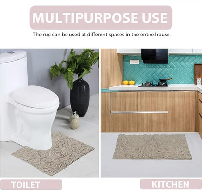 Home Weavers Bell Flower Collection 100% Cotton Tufted Bath Rugs, Extra Soft and Absorbent Bath Rugs, Non-Slip Bath Mats, Machine Washable, Bath Mats for Bathroom Floor and Tub, 25"x25" Heart, Linen