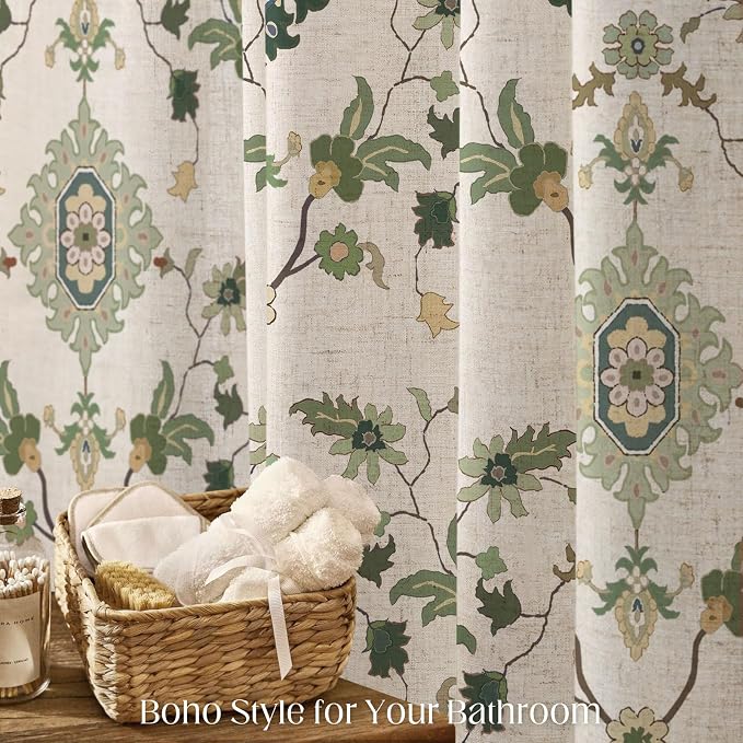 Boho Floral Shower Curtain, Vintage Cottage Core Shower Curtains for Bathroom, 72Wx72H Inch