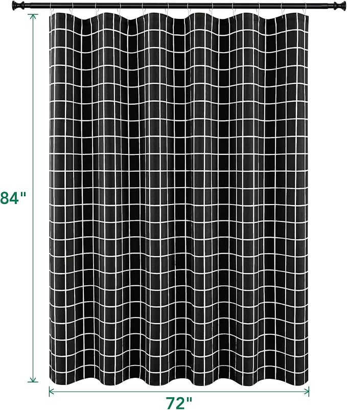 Black Farmhouse Shower Curtain-Fabric Extra Long Shower Curtains Bathroom | 72"Wx84"L Faux Linen Grid Minimalist Simple Rustic Neutral Shower Curtain Decor-Cloth Geometric Plaid Washable Hotel Quality