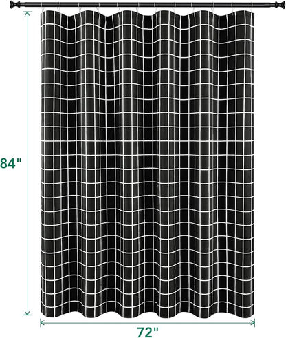 Black Farmhouse Shower Curtain-Fabric Extra Long Shower Curtains Bathroom | 72"Wx84"L Faux Linen Grid Minimalist Simple Rustic Neutral Shower Curtain Decor-Cloth Geometric Plaid Washable Hotel Quality