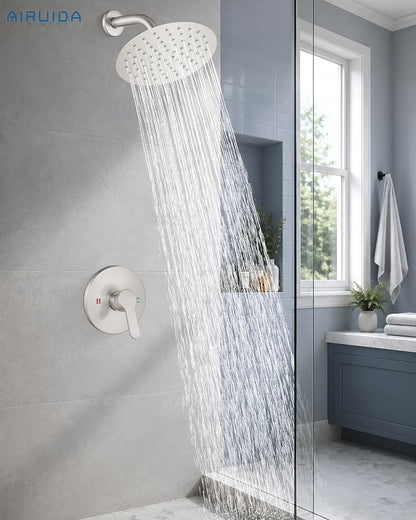 Airuida 8 Inch Brushed Nickel Shower Faucet Set,Shower Valve Kit | Female Threads Rough-in Valve Shower Trim Kit,Single Handle Control Shower Set