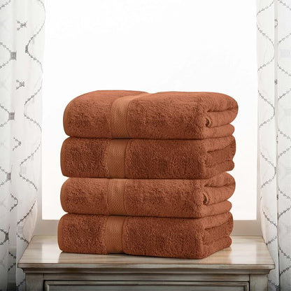 Superior Egyptian Cotton Plush & Absorbent, Bath Towel Set of 4, Rust | Quick Dry, Soft Luxury Towel Set, Bath Essentials for Bathroom, Guest Bath, Spa, 4 Piece Bath, Madeline Towels